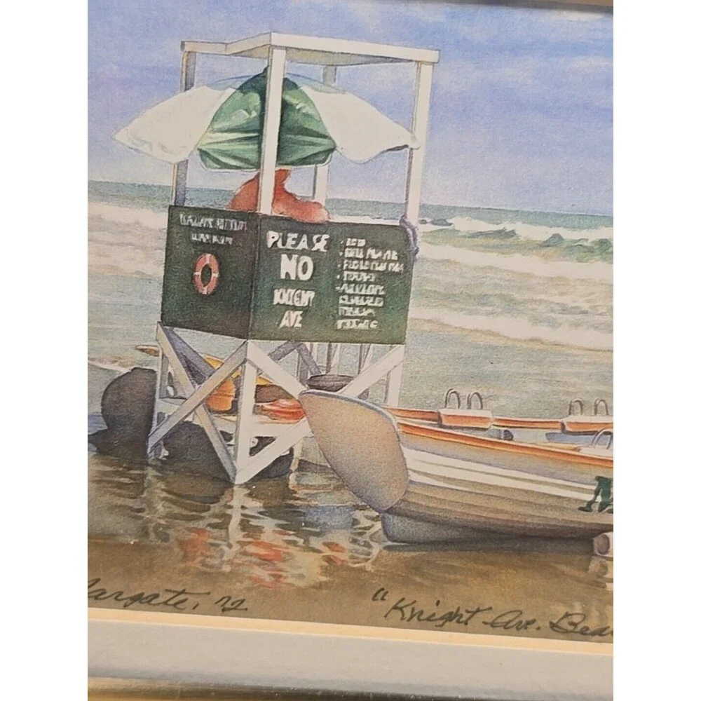 Annabelle Banks Signed Painting Margate, NJ, Knight Ave. Beach Laser Repring